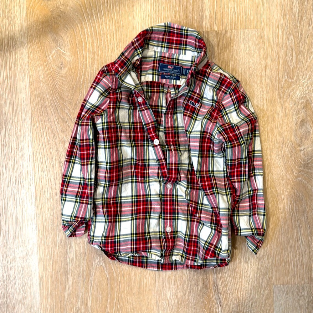 Vineyard Vines 3T Red Tartan Plaid Button Down Shirt